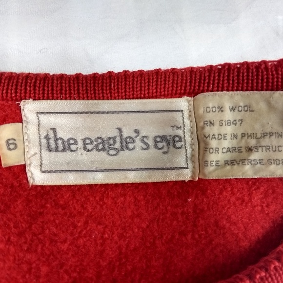 VINTAGE RED WOOL SWEATER Eagles Eye Size 6 - Picture 7 of 7